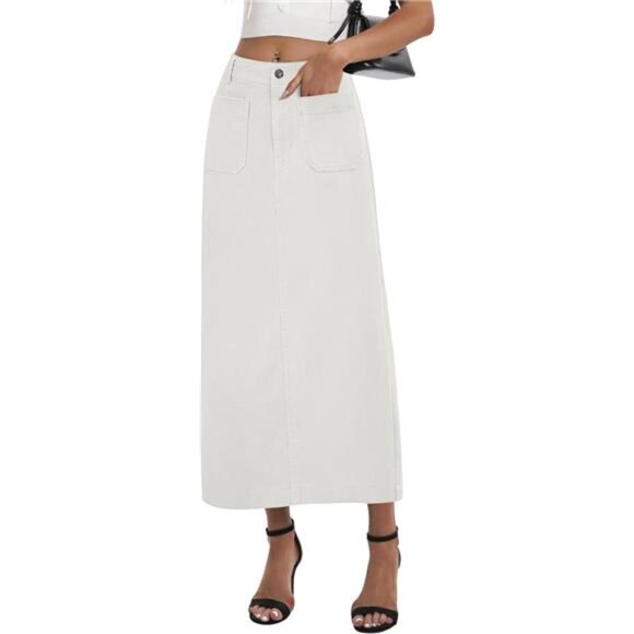 Long Denim Skirt for Women White - Picture 1 of 6